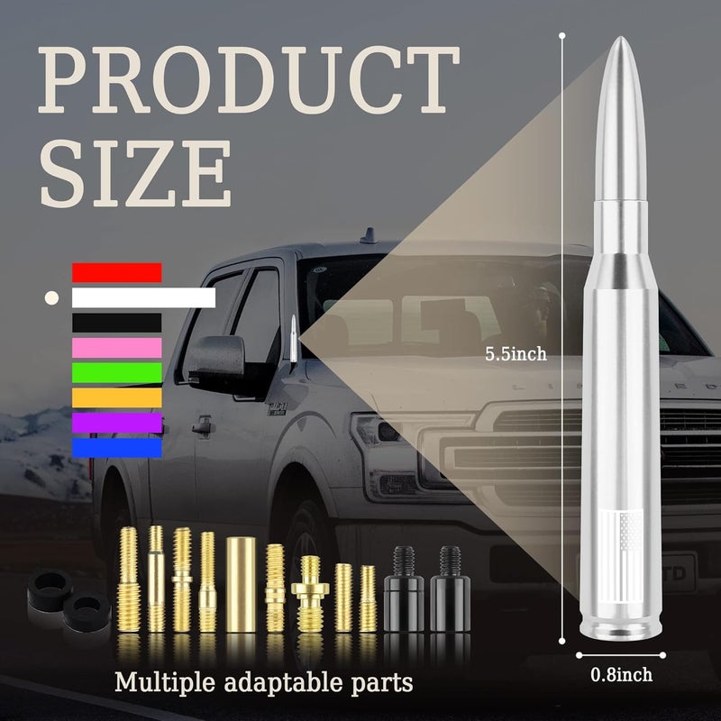 Turcee Car Bullet Antenna,Truck Exterior Decoration Accessories Car Vehicle Replacement Antenna Conpatible with Ford F150 RAM 1500 GMC Heavy Duty Pickup Trucks Accessories (New Upgrade Silver-U.S. Flag)… - Image 2